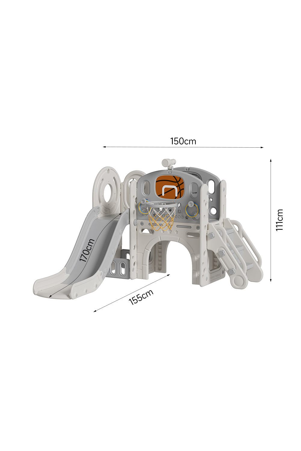 111cm H Toddler Slide and Climber Playset with Basketball Hoop and Telescope