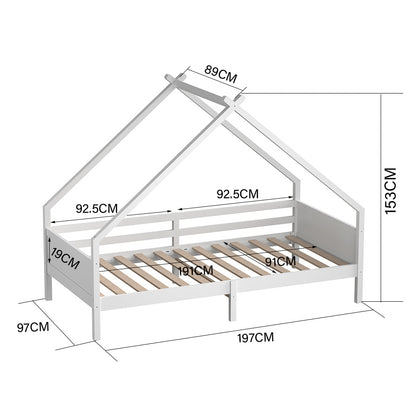 197cm W x 97cm D Kid’s Bed with House Frame Pine Wood