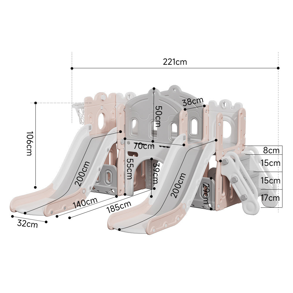 115cm H Toddler Two Slides Playset, with Basketball Hoop