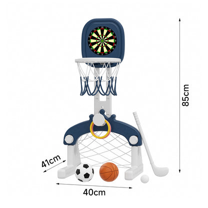 85cm H 5-in-1 Kids Basketball Hoop with  Football and Golf, Ring Toss and Dartboard Playset