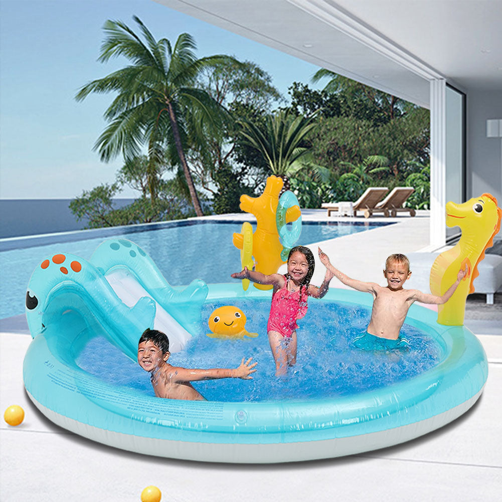 200cm W x 152cm D Children's Inflatable Play Centre Wading Pool with Slide, Garden  or Backyard