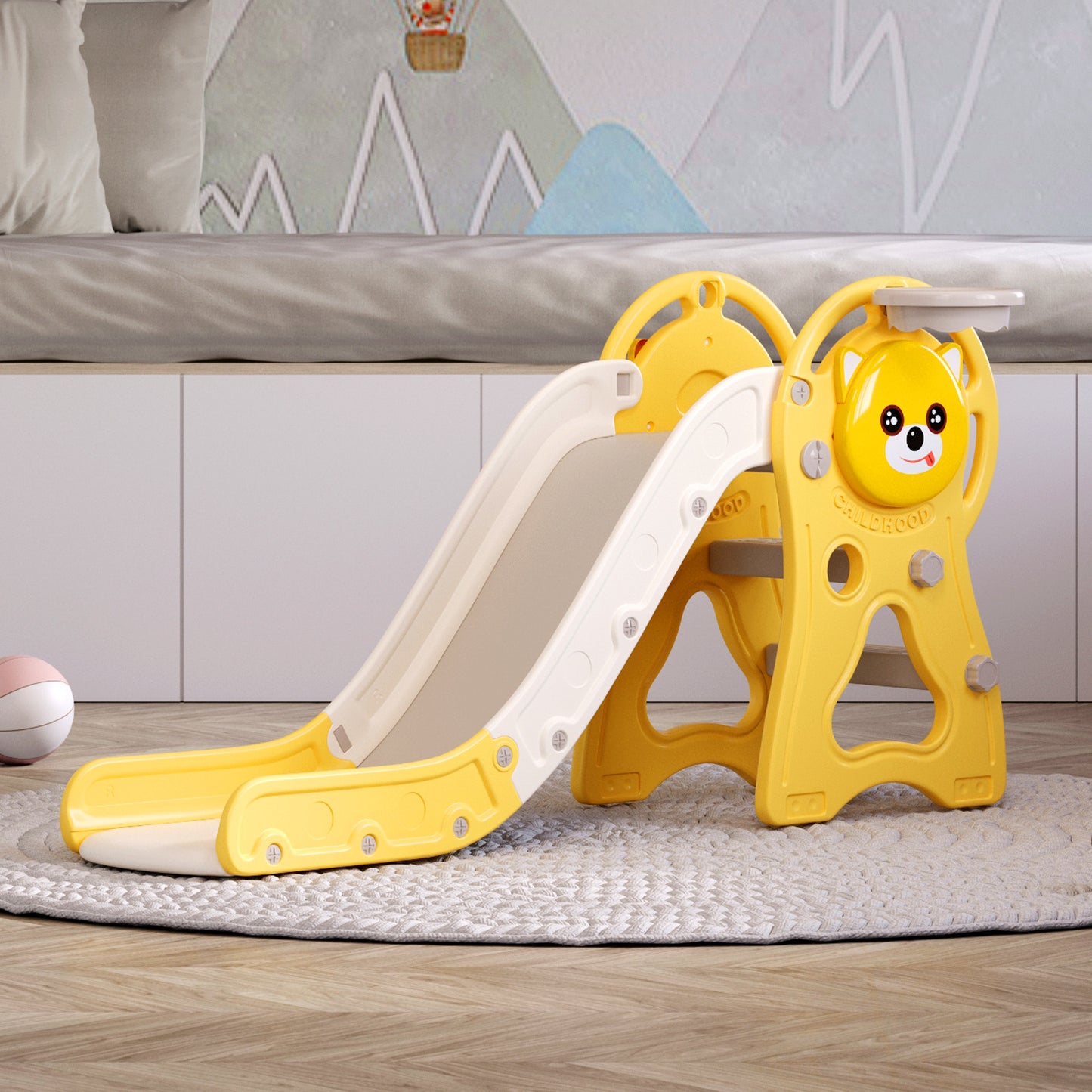 78cm H Toddler Slide with Basketball Hoop for Indoor Outdoor