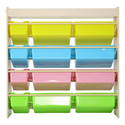 101cm W x 100 cm H 4 Tier Plastic Toy Storage Organizer with 12 Removable Bins