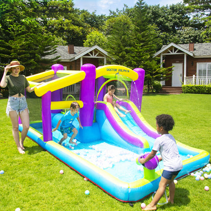 285cm W x 180cm H Kids Inflatable Bounce House  and Waterslide Splash Pool ,with Air Blower,