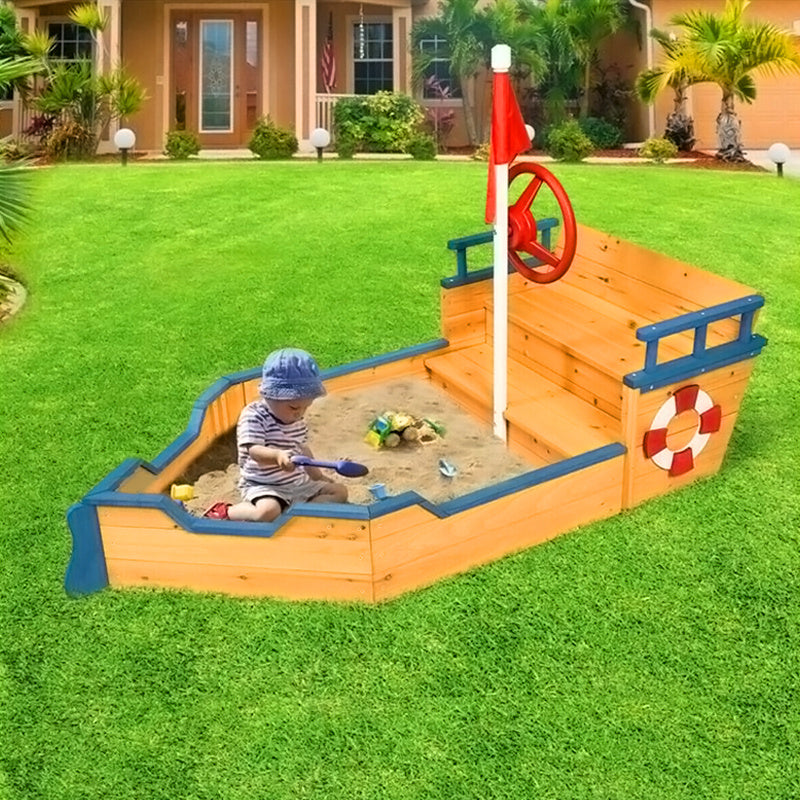 93 cm W x 190 cm  D Garden Children's Toy Wooden Sand Boat Pirate Ship , with Waterproof Floor Mat