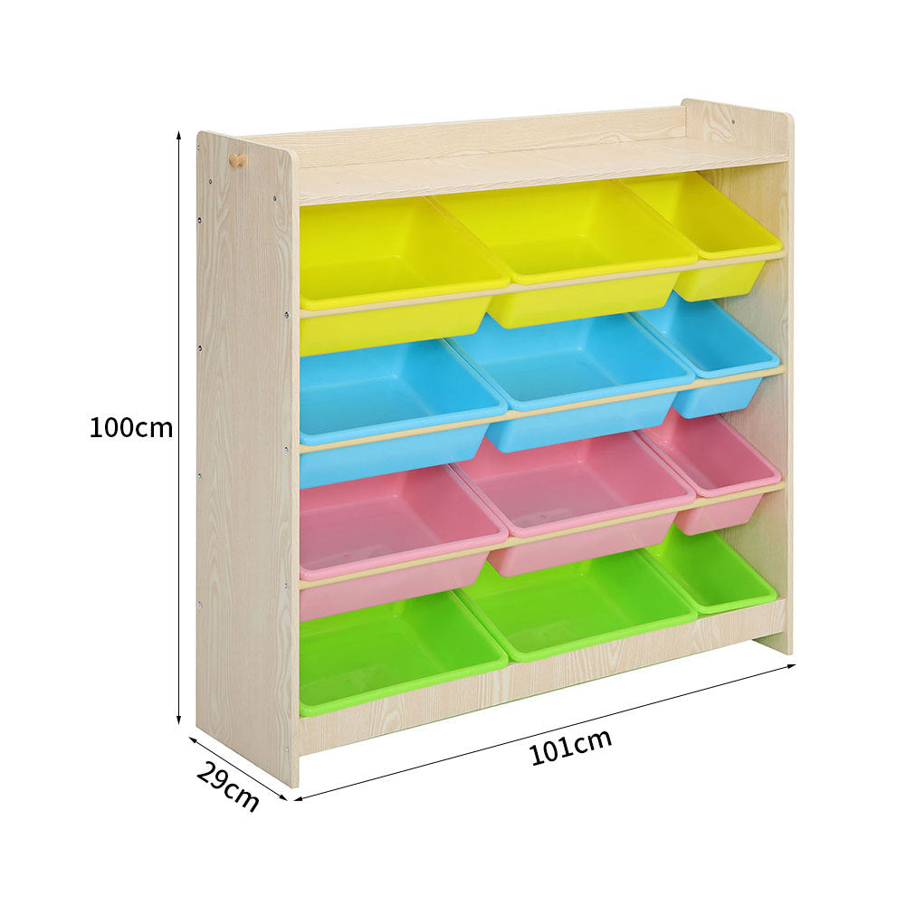 101cm W x 100 cm H 4 Tier Plastic Toy Storage Organizer with 12 Removable Bins