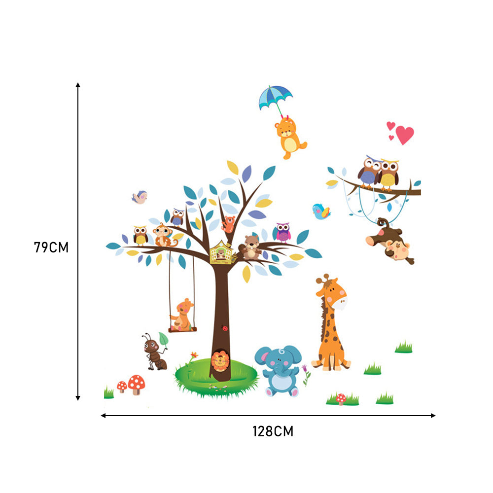 79cm L x 128cm W Forest Paradise and Creative Cartoon Animal  Wall Sticker, for Kids