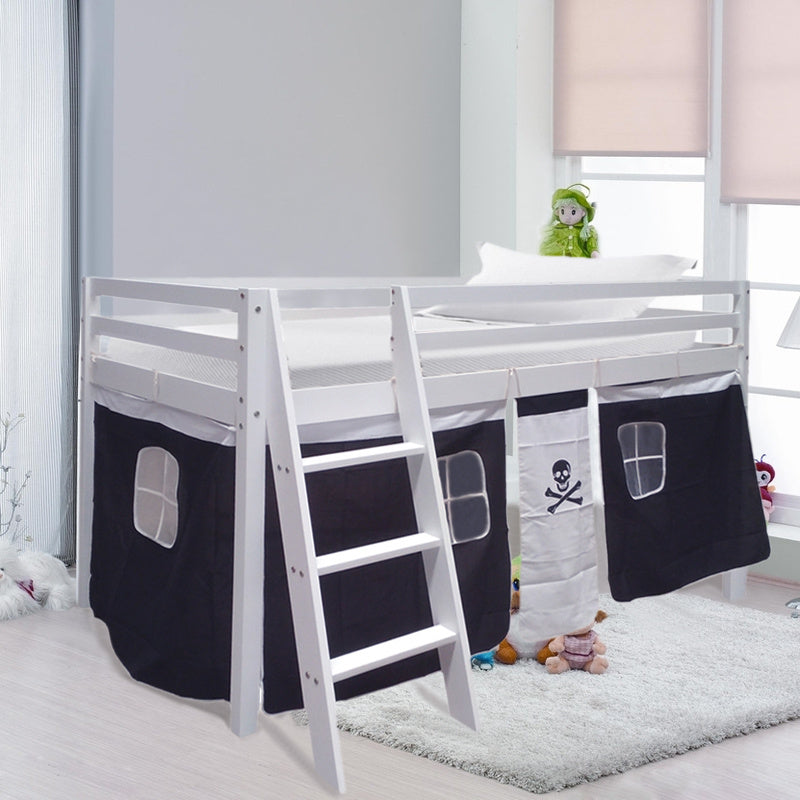 198cm W x 98cm D Toddler  Pine Wood High Bed, with Curtain