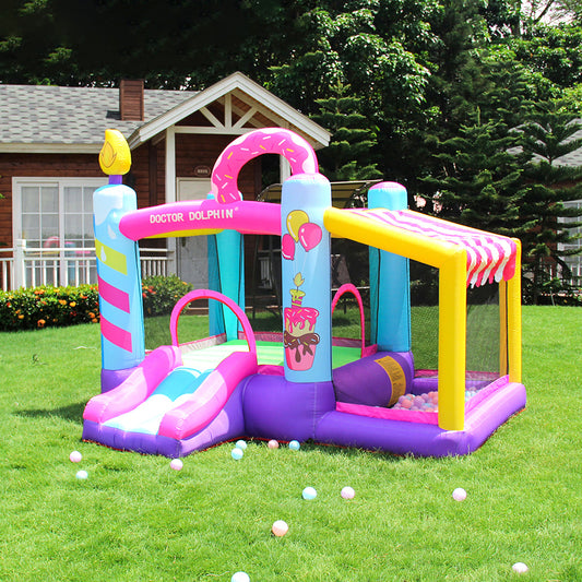 290cm W x 220cm HKids Large Inflatable Donut Bouncy Castle, with Slide and Ball Pit