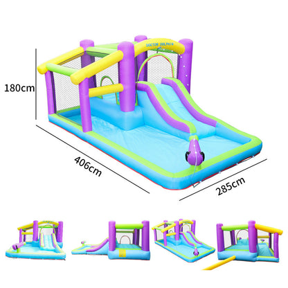 285cm W x 180cm H Kids Inflatable Bounce House  and Waterslide Splash Pool ,with Air Blower,