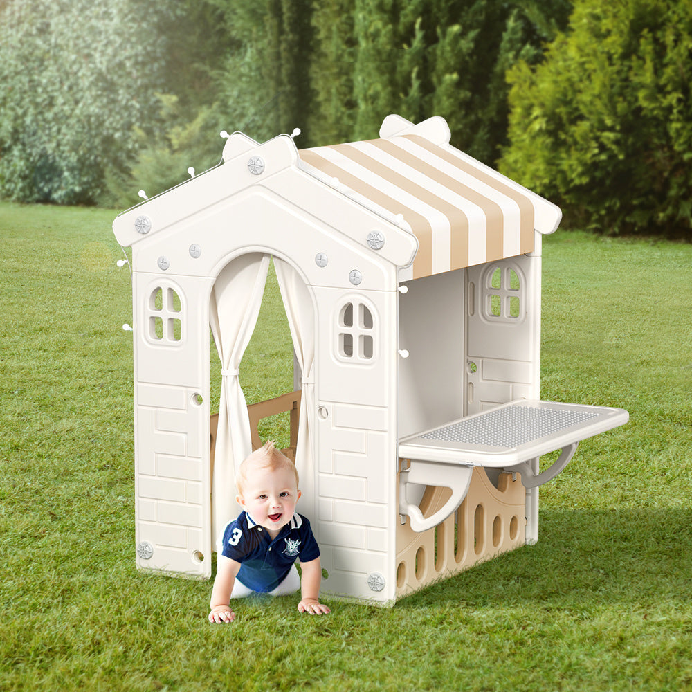 110cm H Plastic Playhouse , Portable Game Cottage with Curtain