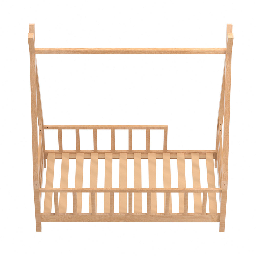 148cm W x 76cm D Kid’s Premium Wood House Bed Frame,  with Fence