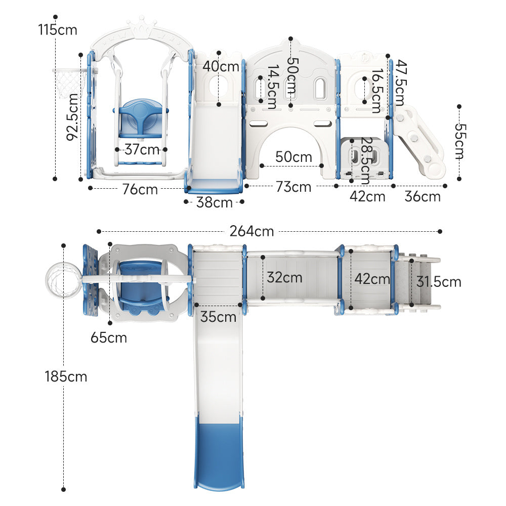 115cm H 3-in-1 Toddler Swing and Slide Playset, with Basketball Hoop