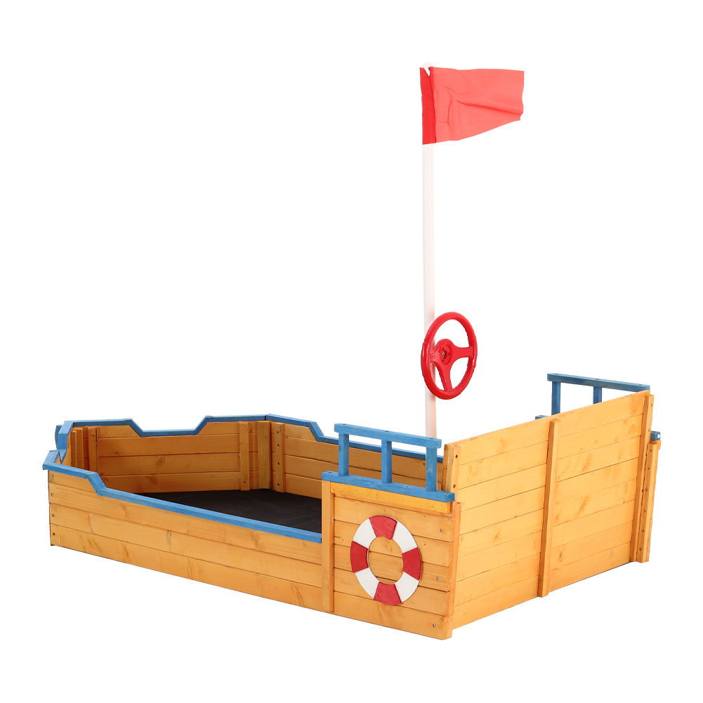 93 cm W x 190 cm  D Garden Children's Toy Wooden Sand Boat Pirate Ship , with Waterproof Floor Mat