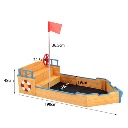 93 cm W x 190 cm  D Garden Children's Toy Wooden Sand Boat Pirate Ship , with Waterproof Floor Mat