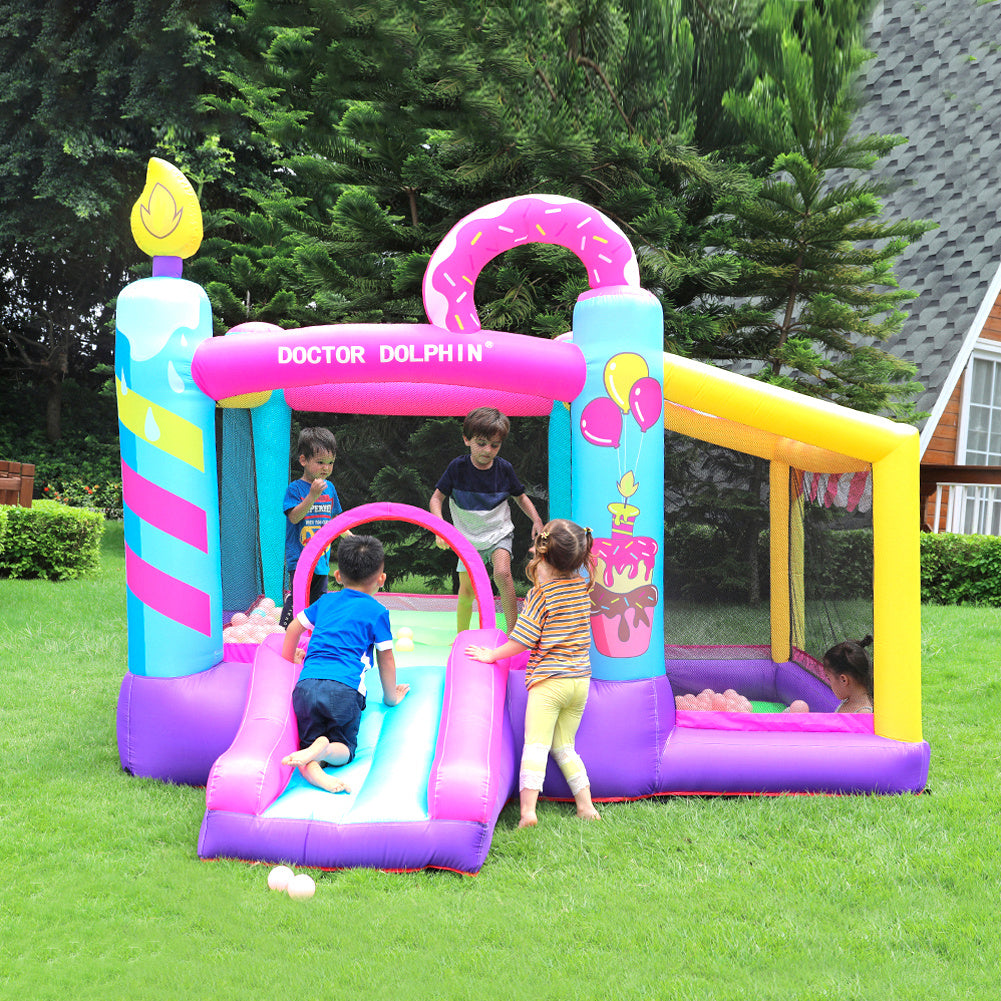 290cm W x 220cm HKids Large Inflatable Donut Bouncy Castle, with Slide and Ball Pit