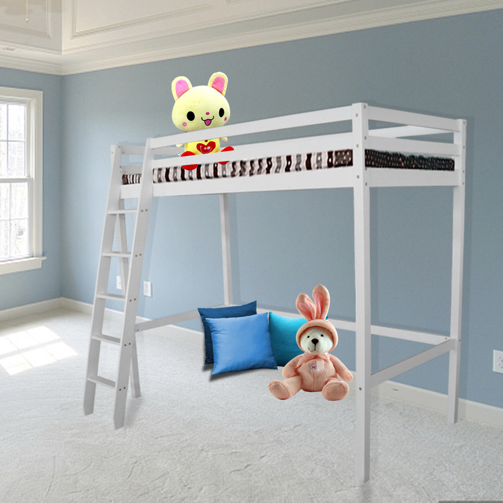 198cm W x 98cm D Children's  Pine Semi-inclined Ladder High Bed - Single Cross Brace