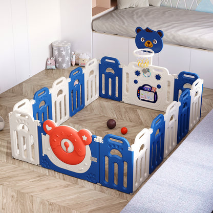 163cm W x 203cm D Kids Playpen with Basketball Hoop,10 Panel