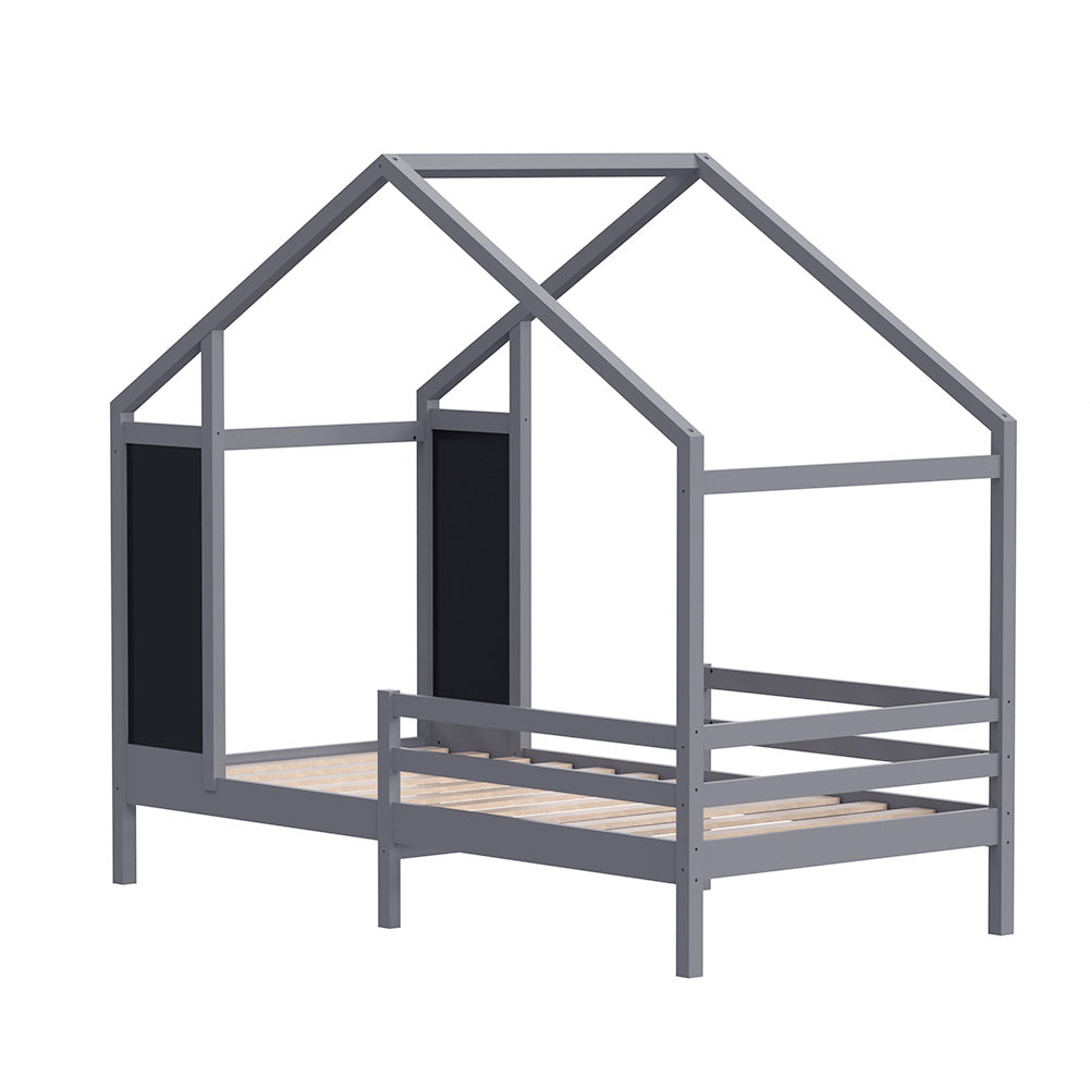 197cm W x 97cm D Kid’s Bed with House Frame Pine Wood, with Blackboard