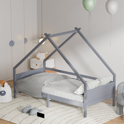 197cm W x 97cm D Kid’s Bed with House Frame Pine Wood