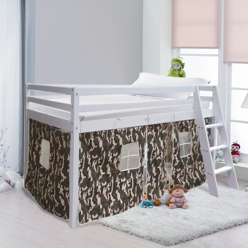 198cm W x 98cm D Toddler  Pine Wood High Bed, with Curtain