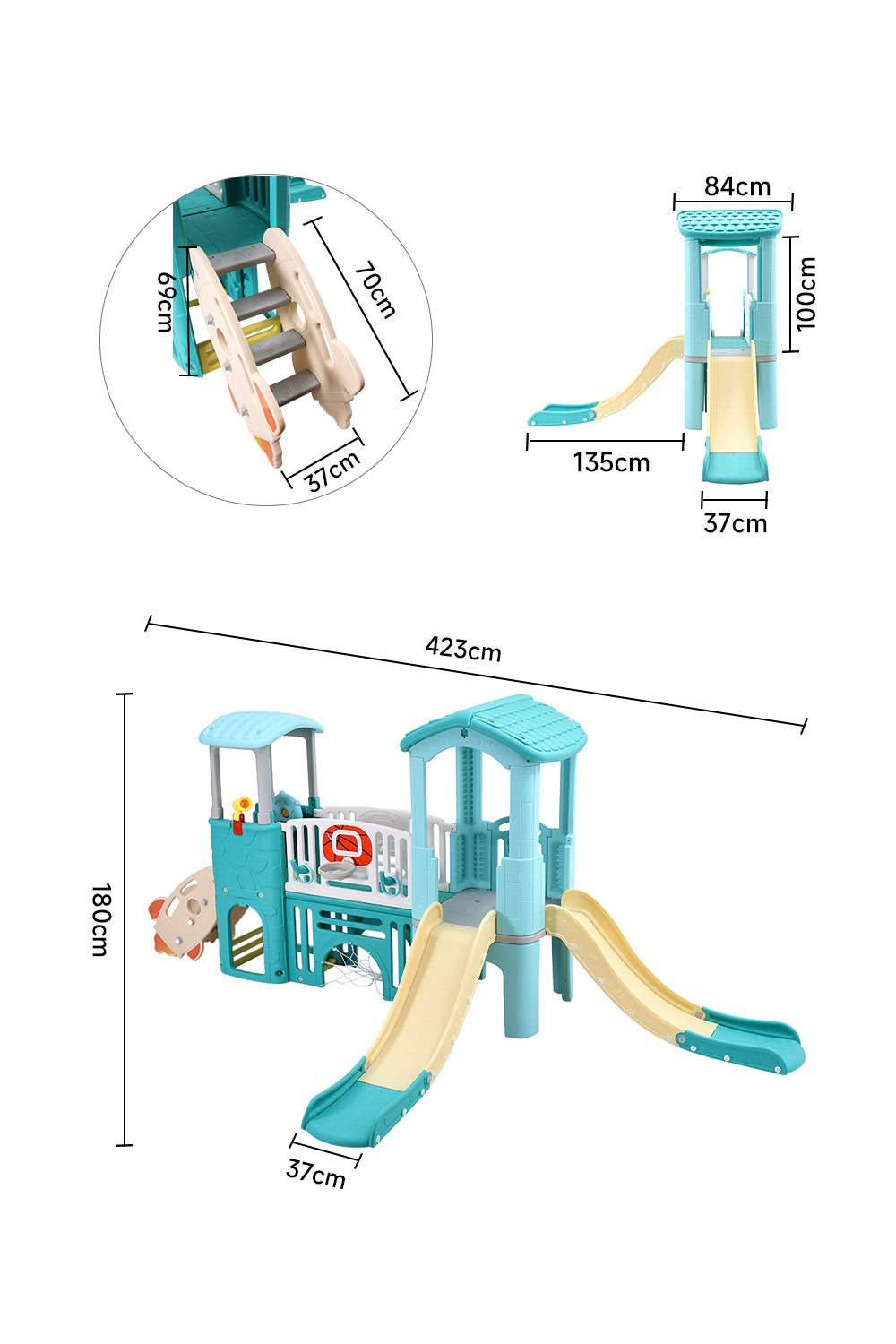 180cm H Toddlers Slide and Climber , Balls and Ring Toss