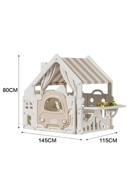 80cm H Plastic Playhouse with Built-in Storage Rack and Building Block Table