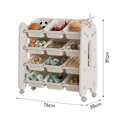 76cm W x 81 cm H 4 Tier Plastic Toy Storage Organizer with 12 Removable Bins