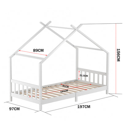 197cm W x 97cm D   Toddler Nordic Pine Wood House Single Bed Frame, with Roof