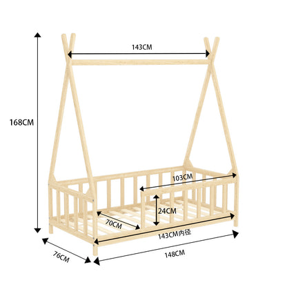 148cm W x 76cm D Kid’s Premium Wood House Bed Frame,  with Fence