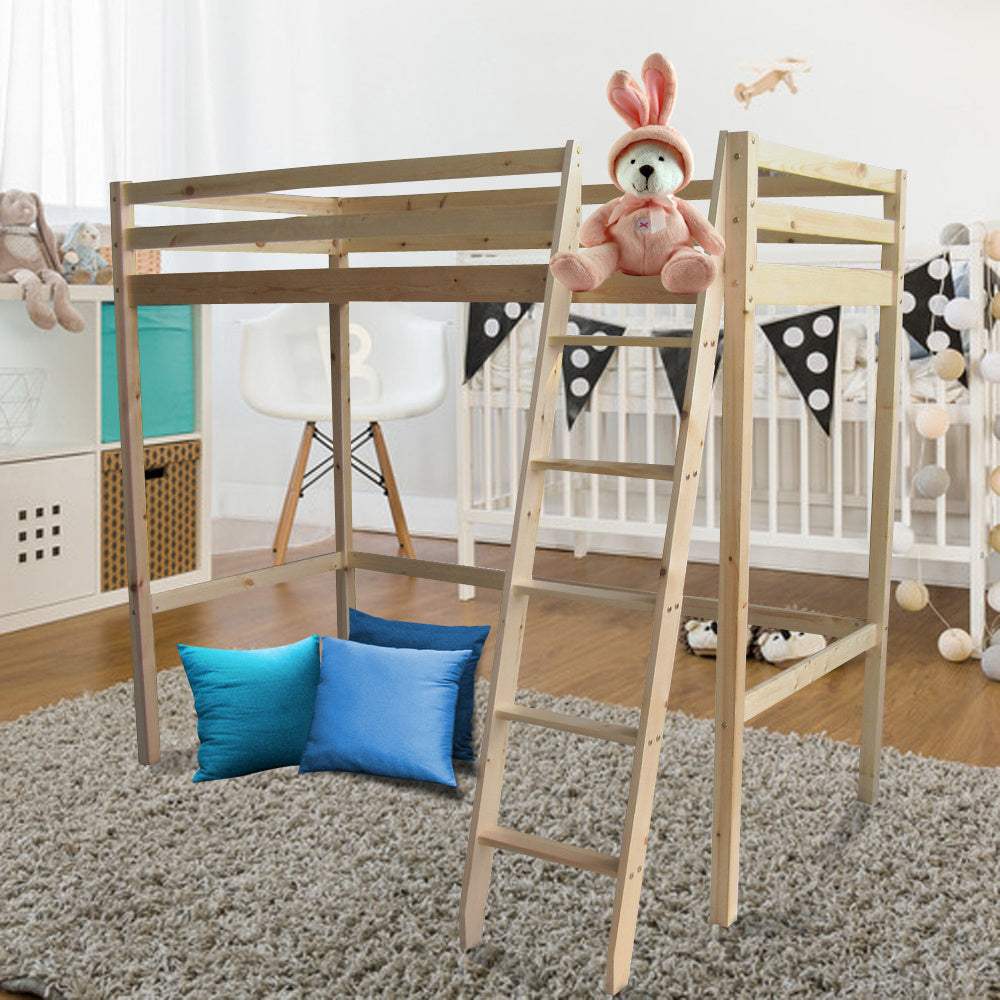 198cm W x 98cm D Children's  Pine Semi-inclined Ladder High Bed - Single Cross Brace