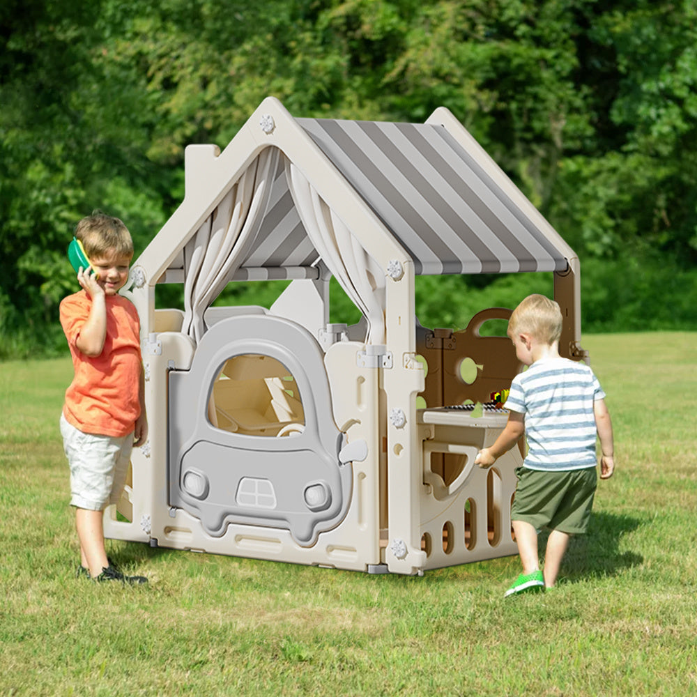 80cm H Plastic Playhouse with Built-in Storage Rack and Building Block Table