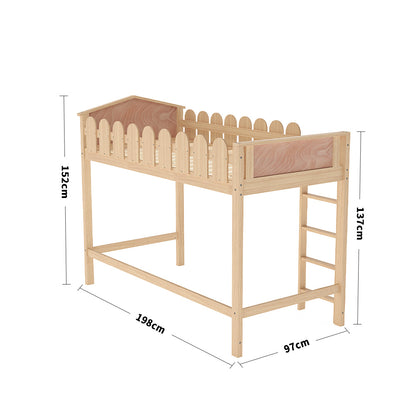 198cm W x 97cm D  Wide Pine Wood Loft Bed Frame， with Safety Fence Rails