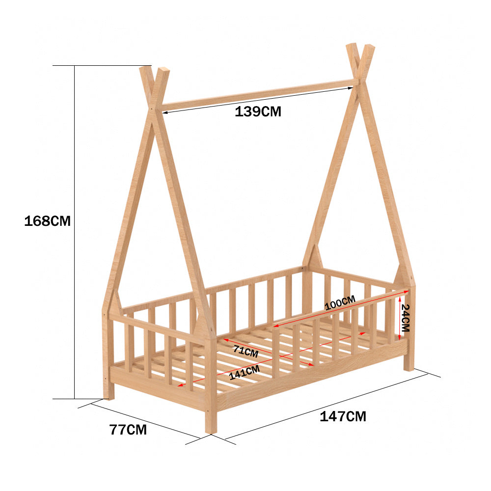 148cm W x 76cm D Kid’s Premium Wood House Bed Frame,  with Fence