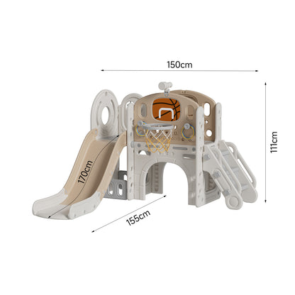 111cm H Toddler Slide and Climber Playset with Basketball Hoop and Telescope