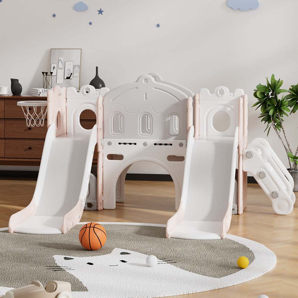 115cm H Toddler Two Slides Playset, with Basketball Hoop