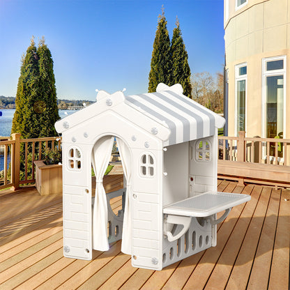 110cm H Plastic Playhouse , Portable Game Cottage with Curtain