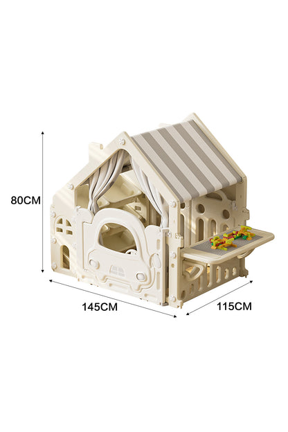 80cm H Plastic Playhouse with Built-in Storage Rack and Building Block Table