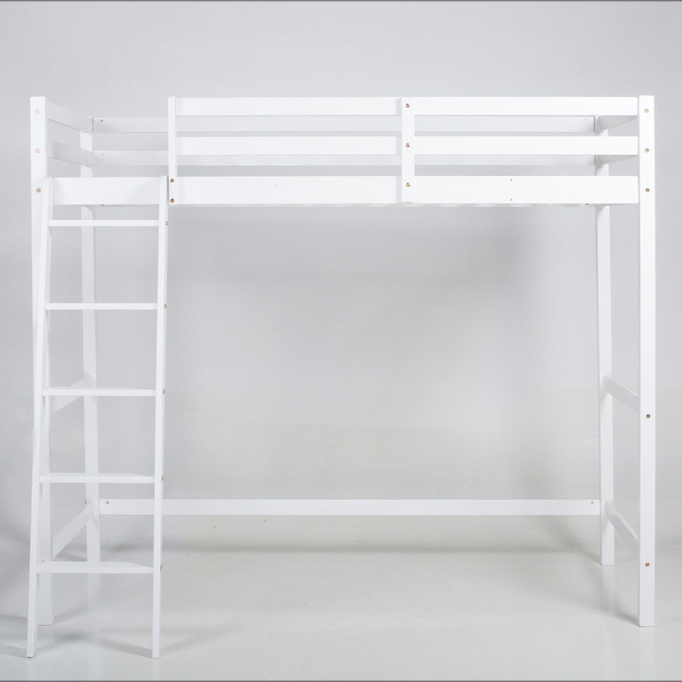 198cm W x 98cm D Children's  Pine Semi-inclined Ladder High Bed - Double Cross Brace