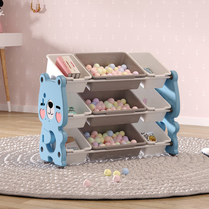 86 cm W x 65 cm H  3  Tier Plastic Toy Storage Organizer with 9 Removable Bins