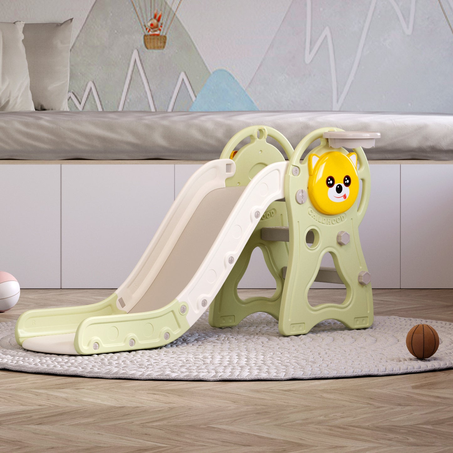 78cm H Toddler Slide with Basketball Hoop for Indoor Outdoor