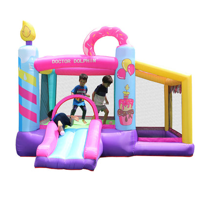 290cm W x 220cm HKids Large Inflatable Donut Bouncy Castle, with Slide and Ball Pit