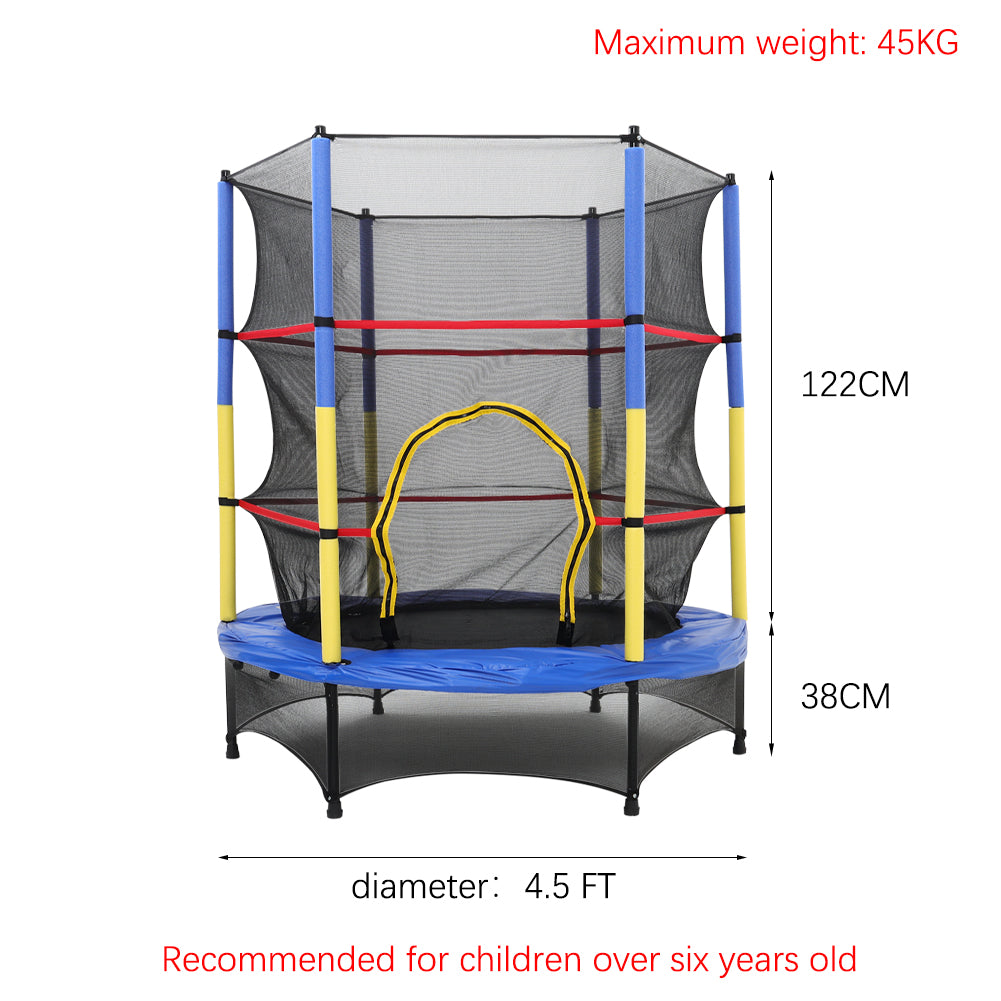 160 cm H x 4.5 FT Dia Kids Mini Trampoline with Safety Enclosure