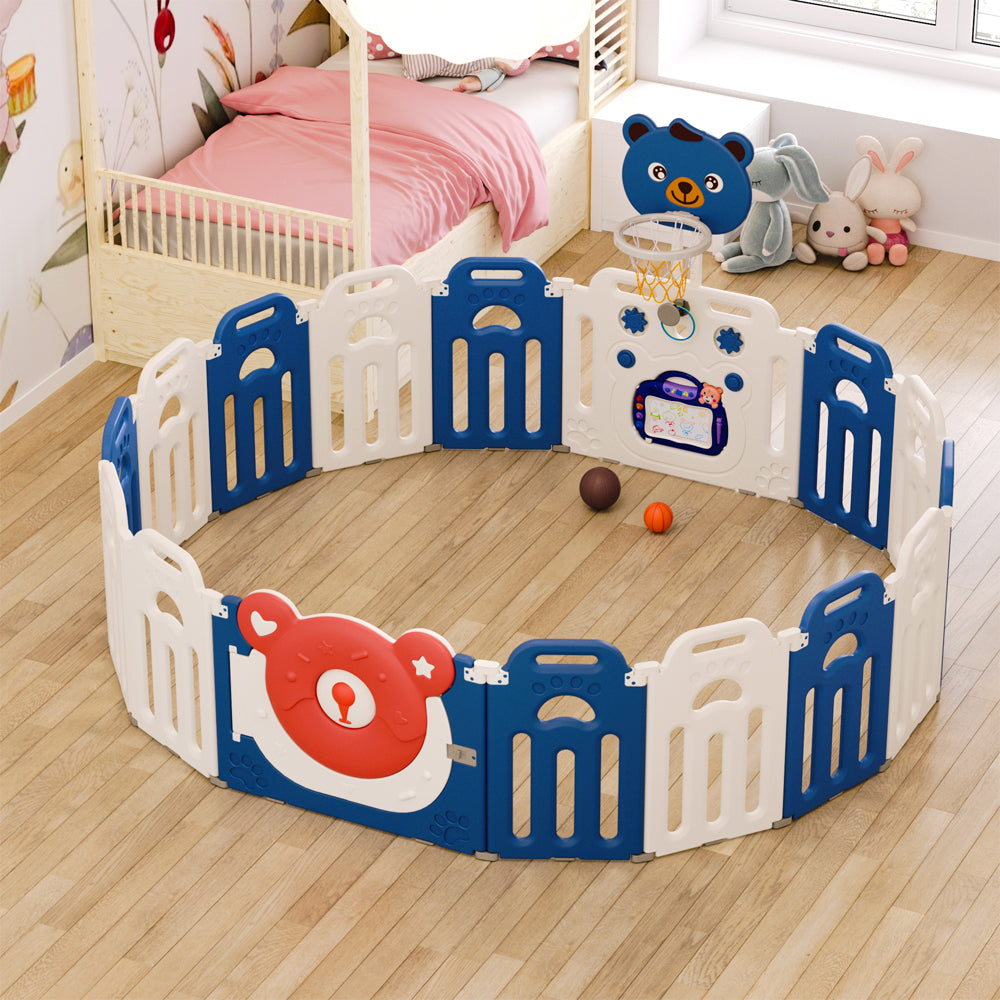 163cm W x 203cm D Kids Playpen with Basketball Hoop,10 Panel