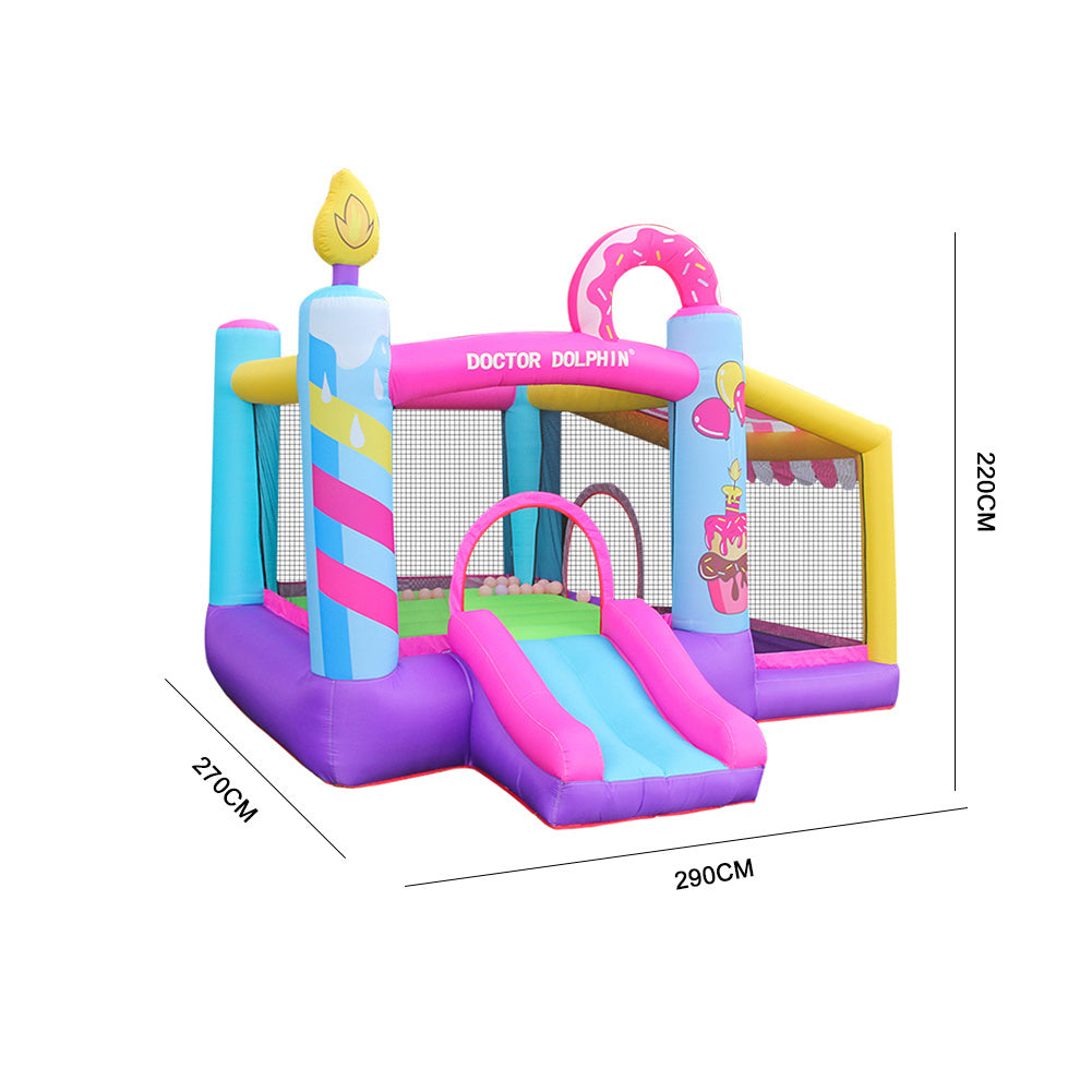 290cm W x 220cm HKids Large Inflatable Donut Bouncy Castle, with Slide and Ball Pit