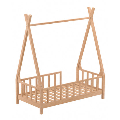 148cm W x 76cm D Kid’s Premium Wood House Bed Frame,  with Fence