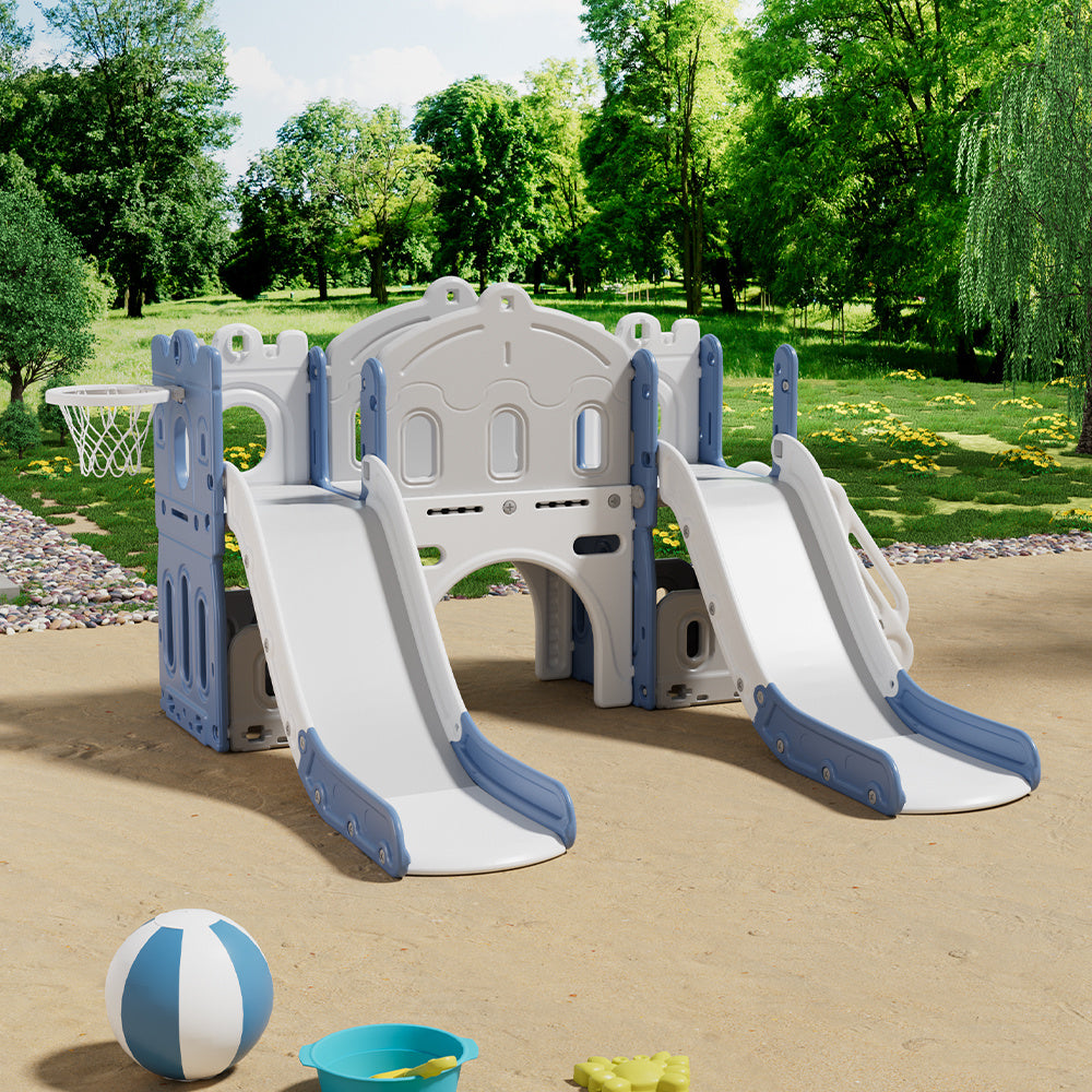 115cm H Toddler Two Slides Playset, with Basketball Hoop