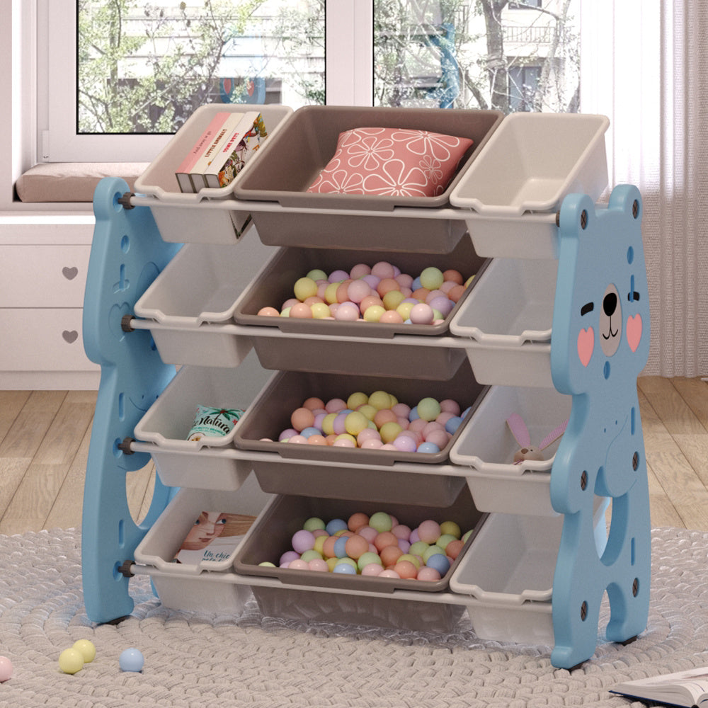 86 cm W x 86 cm H  4  Tier Plastic Toy Storage Organizer with 9 Removable Bins