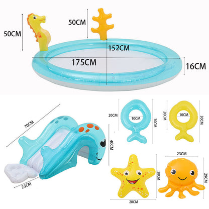 200cm W x 152cm D Children's Inflatable Play Centre Wading Pool with Slide, Garden  or Backyard