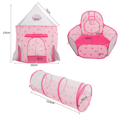 3-in-1 Toddlers Pop Up Play Tent Set Tunnel Playhouse